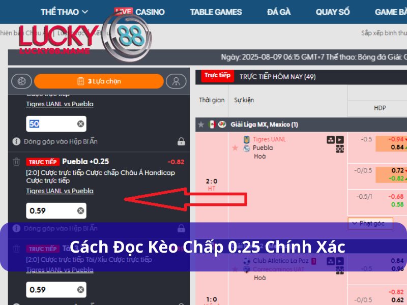 Hướng dẫn cách đọc và tính tiền kèo chấp 0.25